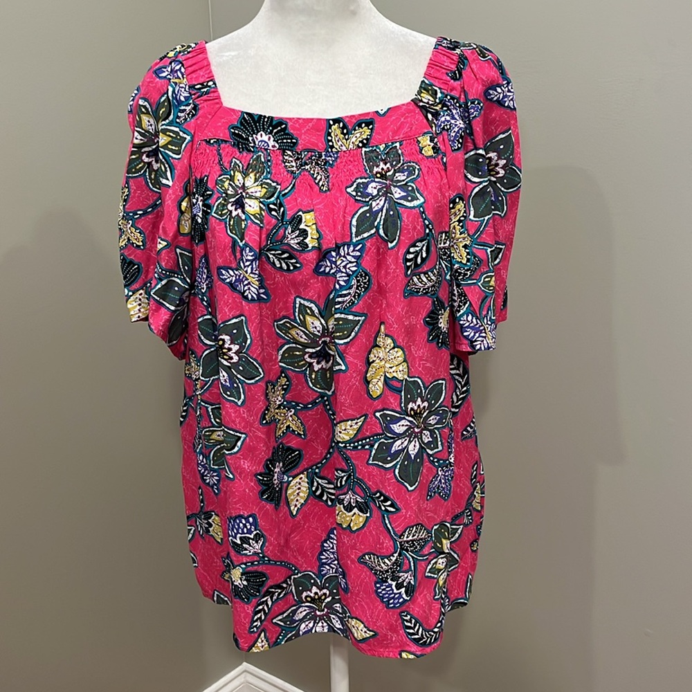 Loft Hibiscus Flutter Sleeve Square Neck Top Blouse